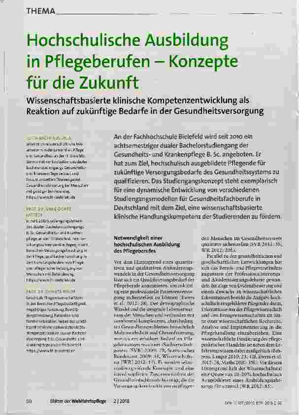 Vorschauseite 1: Hochschulische Ausbildung in Pflegeberufen Konzepte für die Zukunft