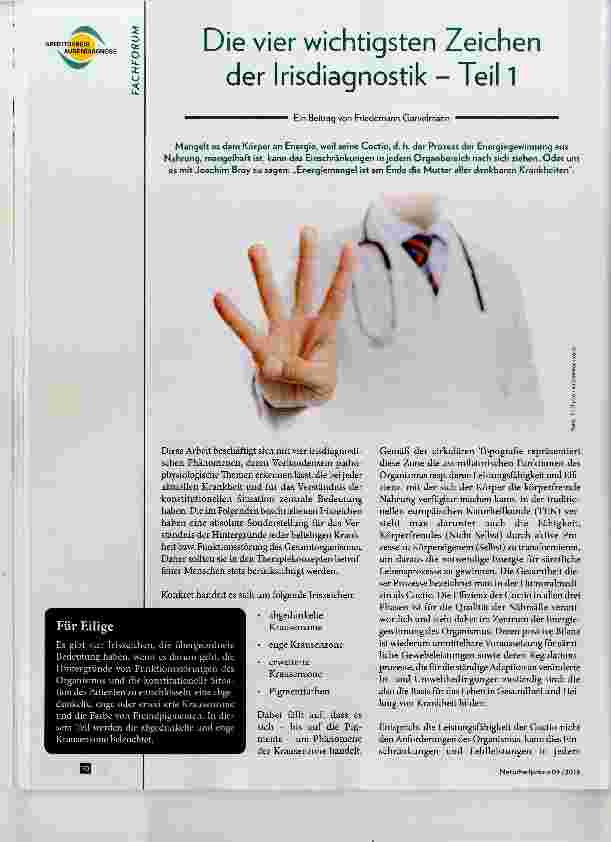 Vorschauseite 1: Die vier wichtigsten Zeichen der Irisdiagnostik Teil 1