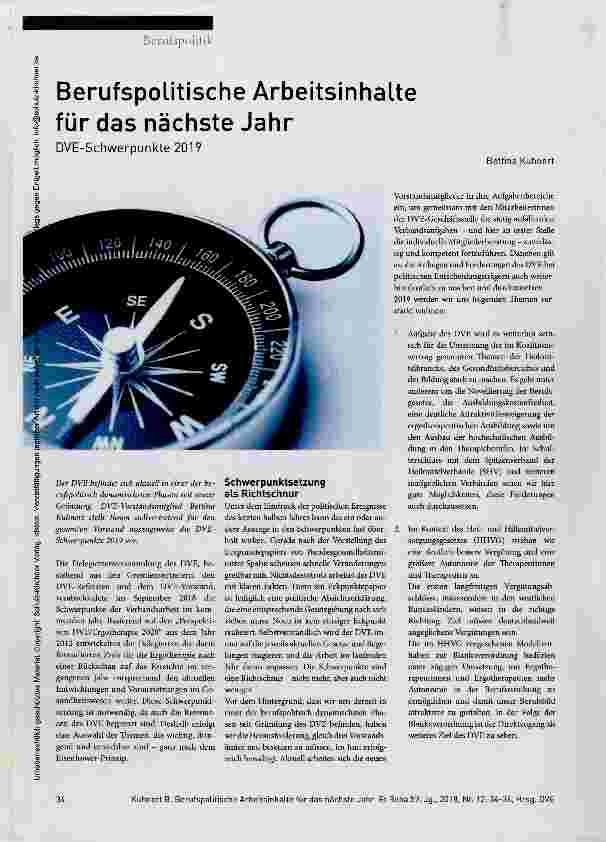 Vorschauseite 1: Berufspolitische Arbeitsinhalte für das nächste Jahr