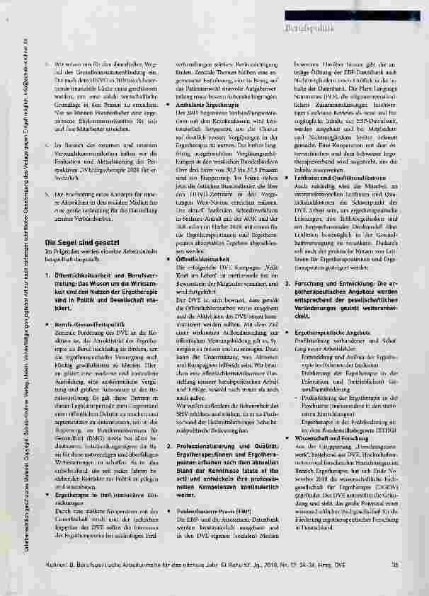 Vorschauseite 2: Berufspolitische Arbeitsinhalte für das nächste Jahr