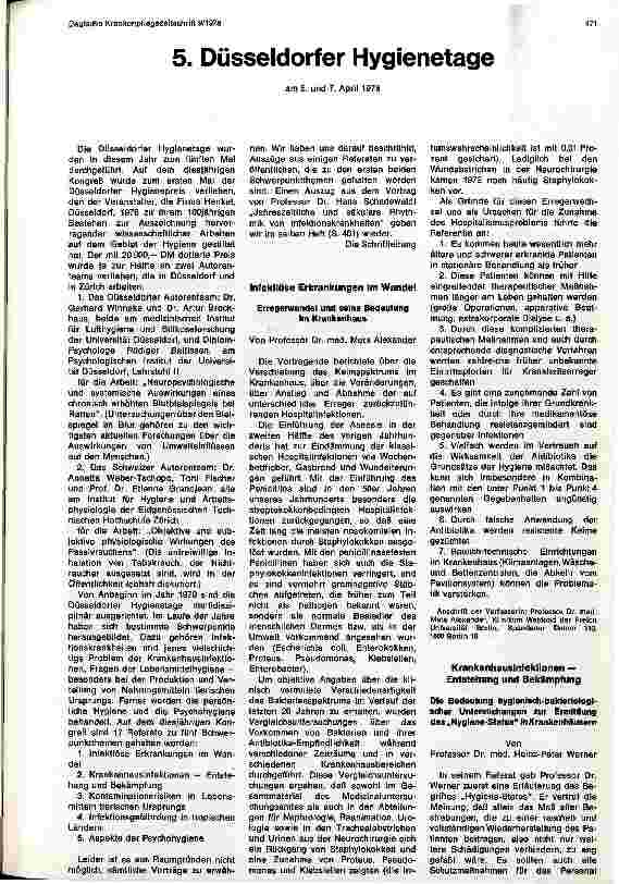 Vorschauseite 1: 5. Düsseldorfer Hygienetage am 6. und 7. April 1978