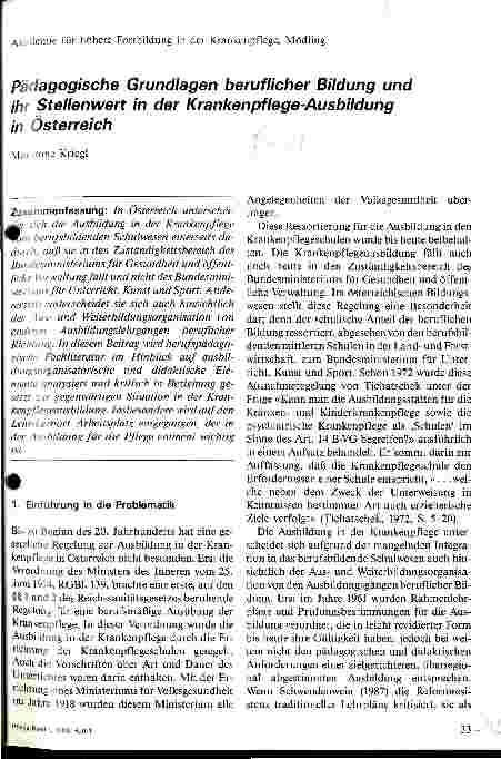 Vorschauseite 1: Pädagogische Grundlagen beruflicher Bildung und ihr Stellenwert in der Krankenpflege-Ausbildung in Österreich