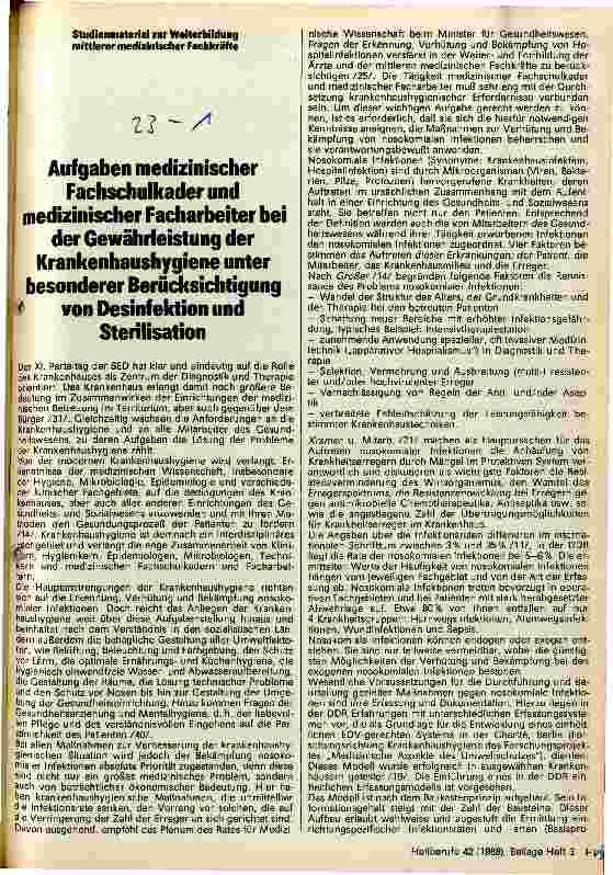 Vorschauseite 1: Aufgaben medi. Fachschulkader und medi. Facharbeiter bei der Gewährleistung der Krankenhaushygiene