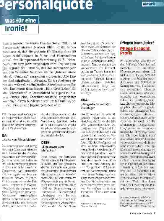 Vorschauseite 2: Streit um die Personalquote