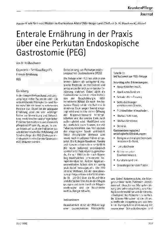 Vorschauseite 1: Enterale Ernährung in der Praxis über eine Perkutan Endoskopische Gastrostomie (PEG)