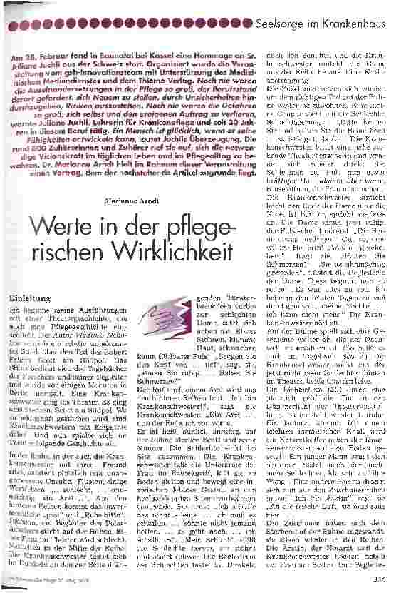Vorschauseite 1: Werte in der pflegerischen Wirklichkeit