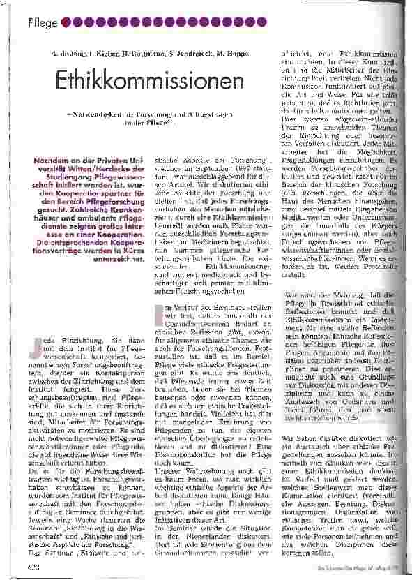 Vorschauseite 1: Ethikkommissionen Notwendigkeit für Forschung und Alltagsfragen in der Pflege?