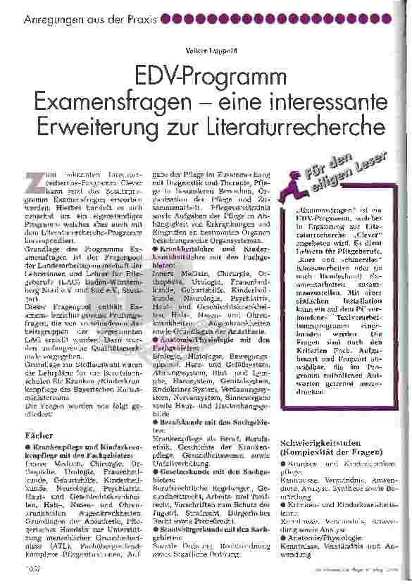 Vorschauseite 1: EDV-Programm Examensfragen - eine interessannte Erweiterung zur Literaturrecherche