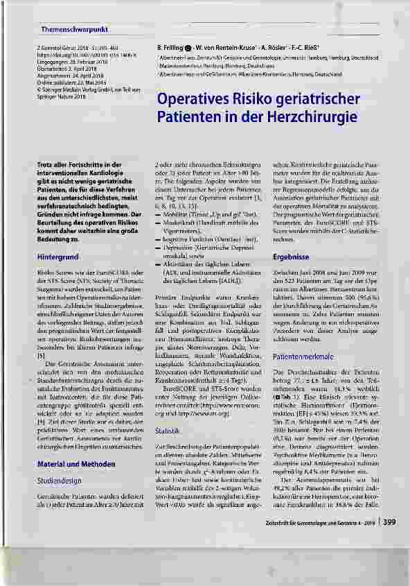 Vorschauseite 1: Operatives Risiko geriatrischer Patienten in der Herzchirurgie