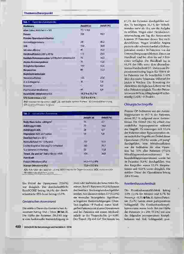 Vorschauseite 2: Operatives Risiko geriatrischer Patienten in der Herzchirurgie