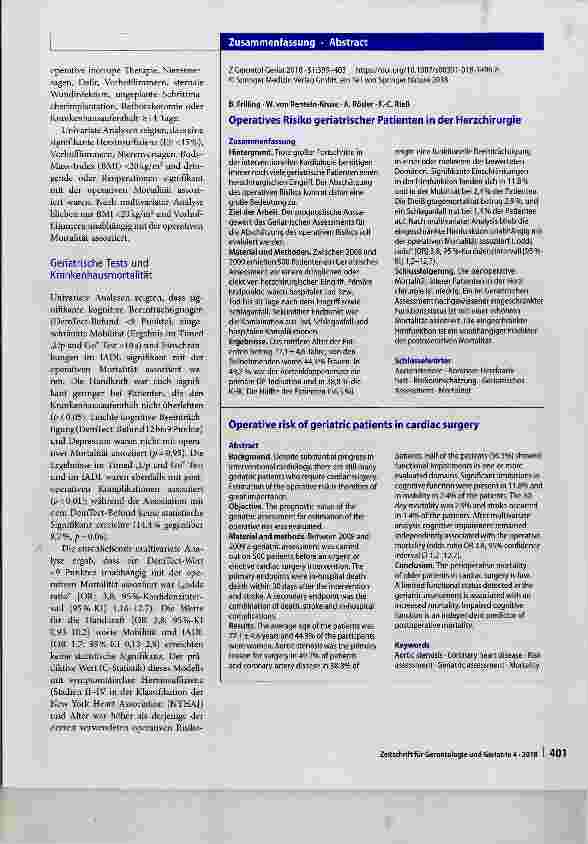 Vorschauseite 3: Operatives Risiko geriatrischer Patienten in der Herzchirurgie