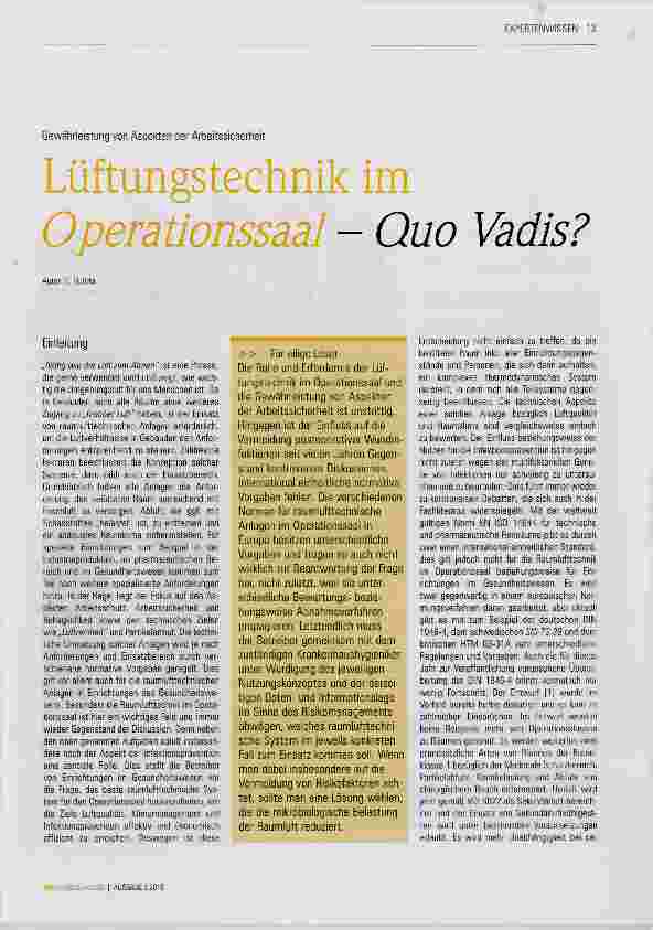 Vorschauseite 1: Lüftungstechnik im Operationssaal Quo VadisF