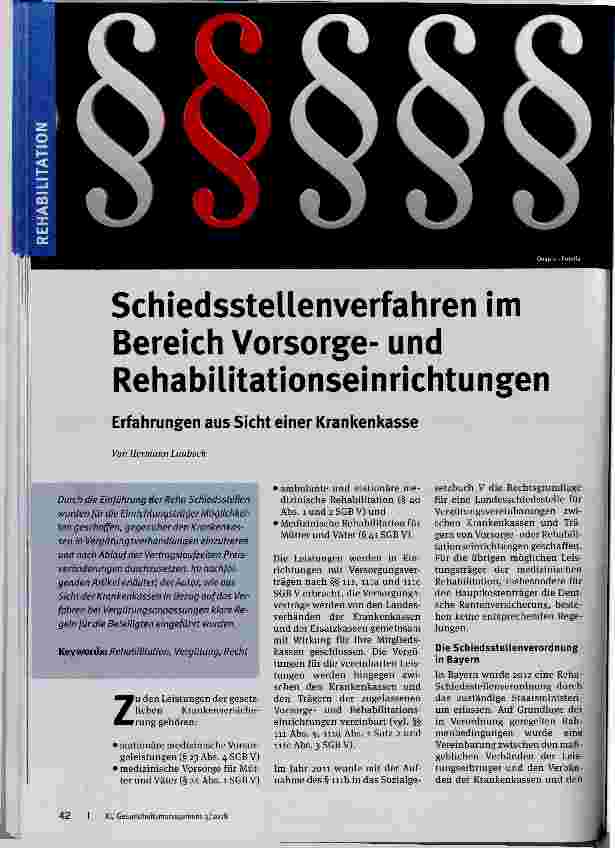 Vorschauseite 1: Schiedsstellenverfahren im Bereich Vorsorgeund Rehabilitationseinrichtungen
