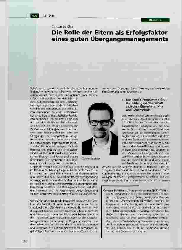 Vorschauseite 1: Die Rolle der Eltern als Erfolgsfaktor eines guten Übergangsmanagements