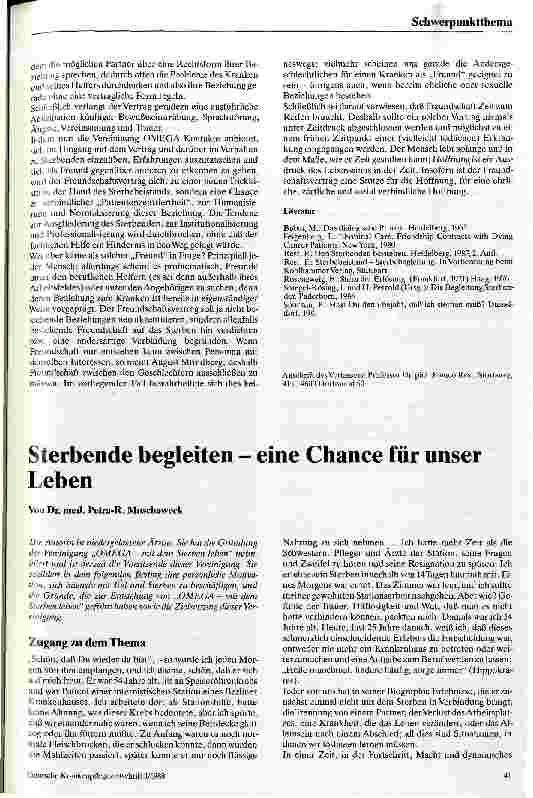 Vorschauseite 1: Sterbende begleiten - eine Chance für unser Leben