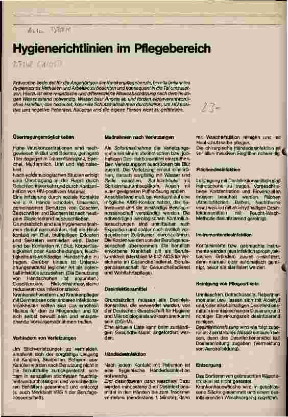 Vorschauseite 1: Hygienerichtlinien im Pflegebereich AIDS