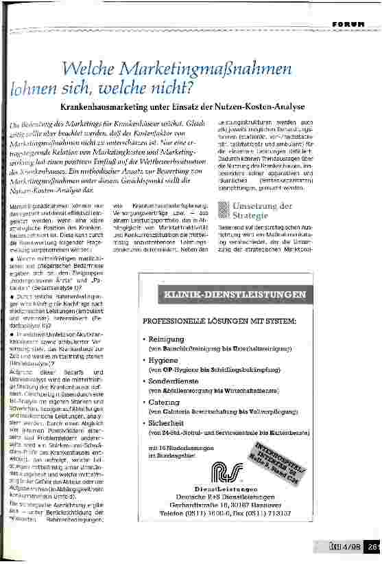 Vorschauseite 1: Welche Marketingmaßnahmen lohnen sich, welche nicht? Krankenhausmarketing unter Einsatz der Kosten-Nutzen-Analyse