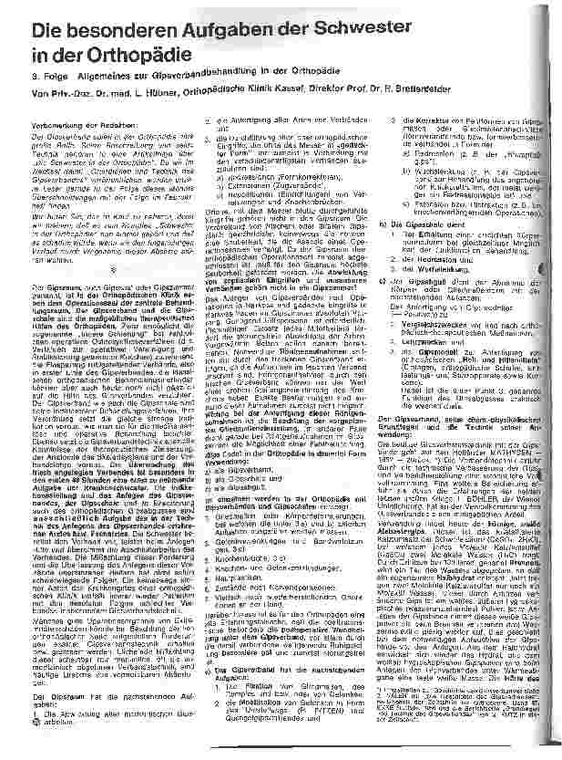 Vorschauseite 1: Die besonderen Aufgaben der Schwester in der Orthopädie 3. Folge: Allgemeines zur Gipsverbandbehandlung in der Orthopädie