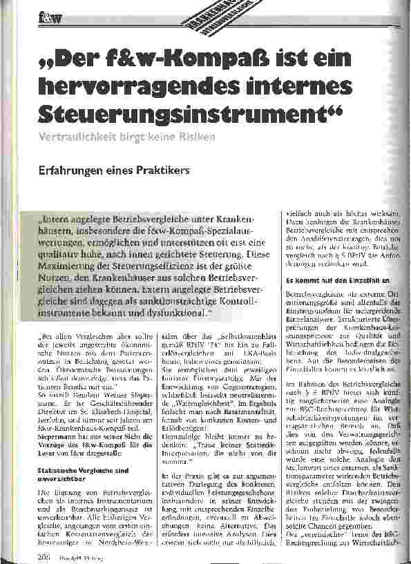 Vorschauseite 1: Der f&w-Kompaß ist ein hervorragendes internes Steuerungsinstrument
