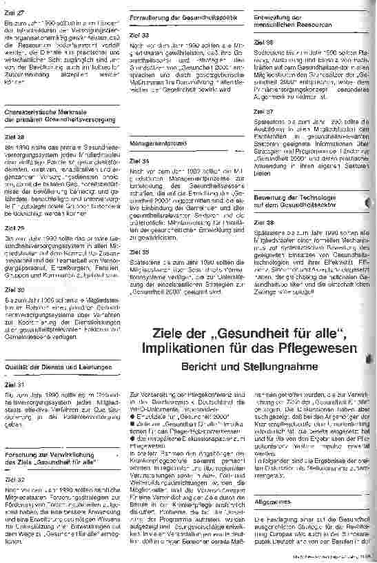 Vorschauseite 3: Die Einzelziele Gesundheit 2000 / Ziele der Gesundheit für alle Implikation für das Pflegewesen Bericht und Stellungnahme