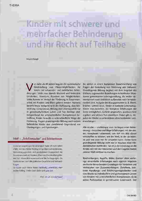Vorschauseite 1: Kinder mit schwerer und mehrfacher Behinderung und ihr Recht auf Teilhabe