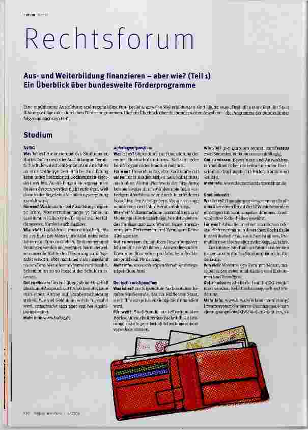 Vorschauseite 1: Ausund Weiterbildung finanzieren aber wie? (Teil 1) Ein Überblick über bundesweite Förderprogramme