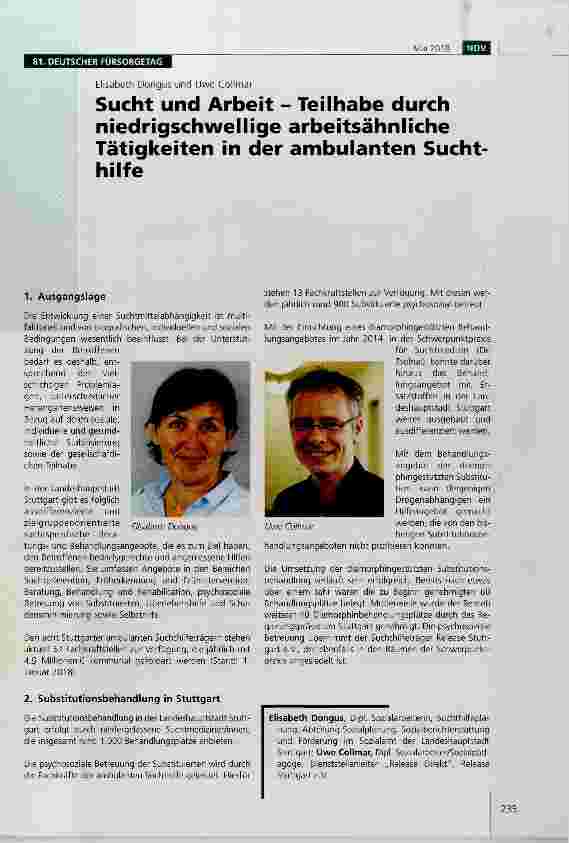 Vorschauseite 1: Sucht und Arbeit Teilhabe durch niedrigschwellige arbeitsähnliche Tätigkeiten in der ambulanten Suchthilfe