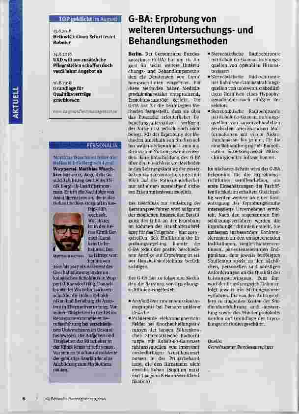 Vorschauseite 1: G-BA: Erprobung von weiteren Untersuchungsund Behandlungsmethoden