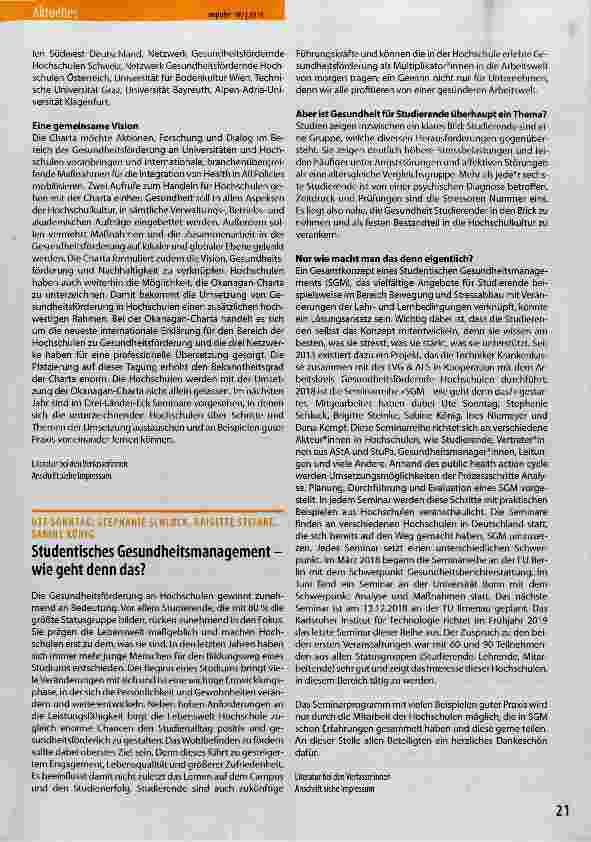 Vorschauseite 1: Studentisches Gesundheitsmanagement wie geht denn das?