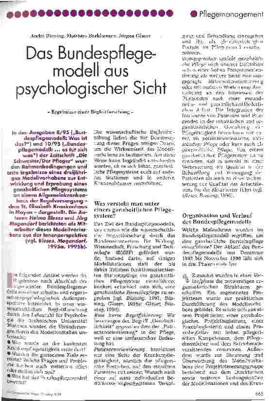 Vorschauseite 1: Das Bundespflegemodell aus psychologischer Sicht Ergebnisse einer Begleitforschung