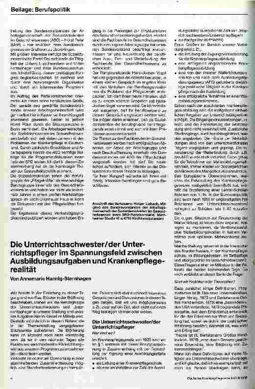 Vorschauseite 1: Die Unterrichtsschwester/der Unterrichtspfleger im Spannungsfeld zwischen Ausbildungsaufgaben und Krankenpflegerealität