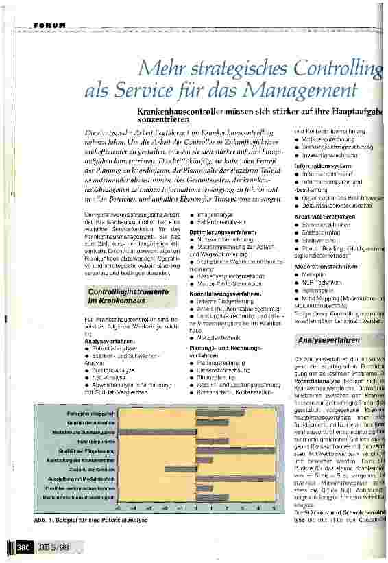 Vorschauseite 1: Mehr strategisches Controlling als Service für das Management KH-Controller müssen sich stärker auf ihre Hauptaufgaben konzentrieren