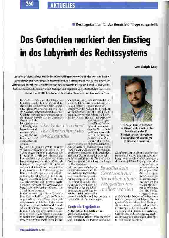 Vorschauseite 1: Das Gutachten markiert den Einstieg in das Labyrinth des Rechtssystems Rechtsgutachten für das Berufsfeld Pflege vorgestellt