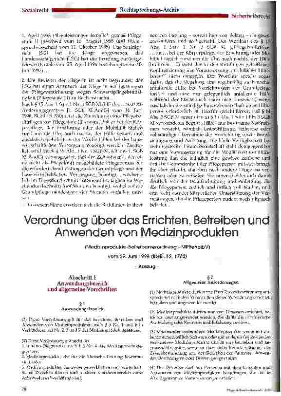 Vorschauseite 1: Verordnung über das Errichten, Betreiben und Anwenden von Medizinprodukten (Medizinprodukte-Betreiberverordnung - MPBetreibV)