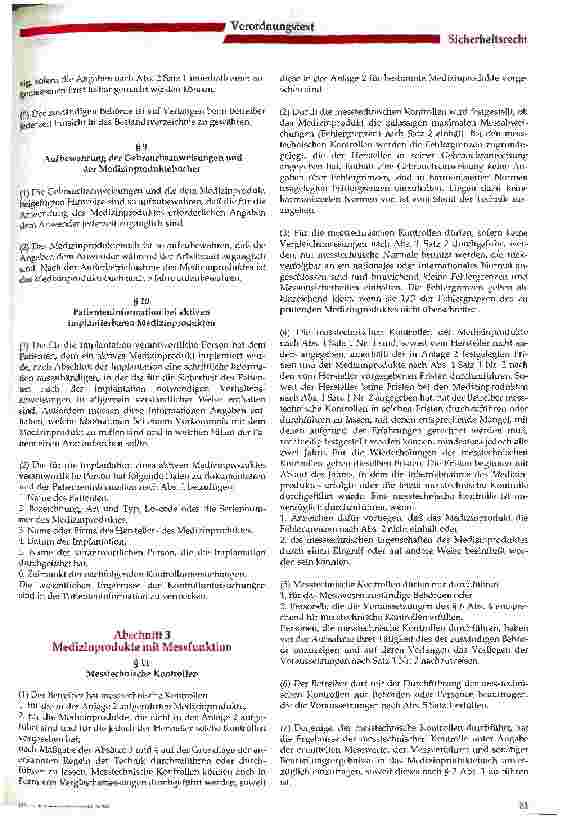 Vorschauseite 4: Verordnung über das Errichten, Betreiben und Anwenden von Medizinprodukten (Medizinprodukte-Betreiberverordnung - MPBetreibV)