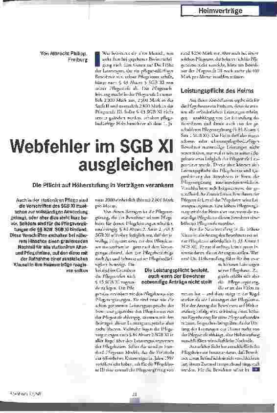 Vorschauseite 1: Webfehler im SGB XI ausgleichen Die Pflicht auf Höherstufung in Verträgen verankern