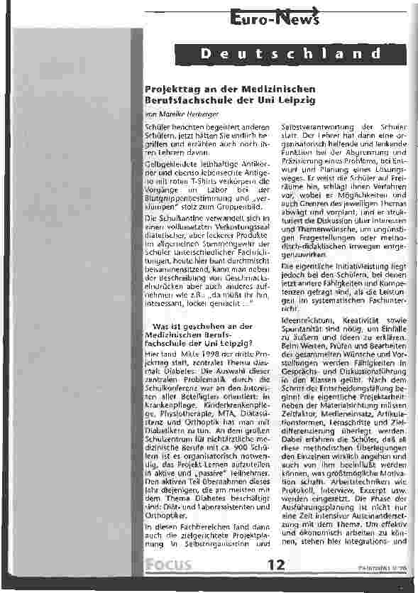 Vorschauseite 1: Projekttag an der Medizinischen Berufsfachschule der Uni Leipzig