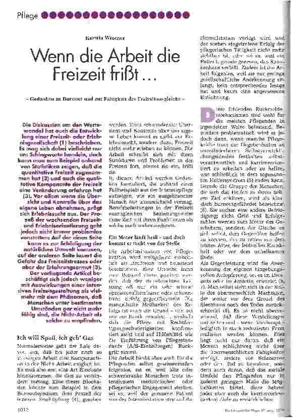 Vorschauseite 1: -Gedanken zu Burnout und zur Fähigkeit des Freizeitausgleichs-