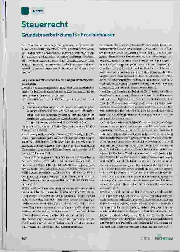 Vorschauseite 1: Grundsteuerbefreiung für Krankenhäuser
