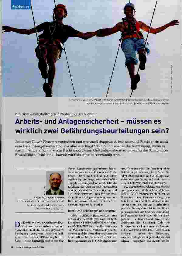 Vorschauseite 1: Arbeitsund Anlagensicherheit müssen es wirklich zwei Gefährdungsbeurteilungen sein?