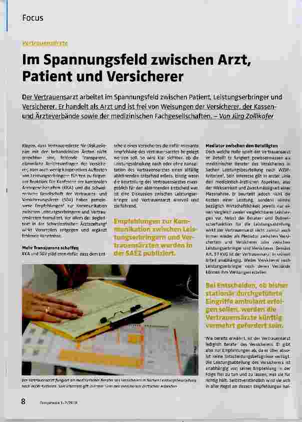 Vorschauseite 1: Im Spannungsfeld zwischen Arzt, Patient und Versicherer