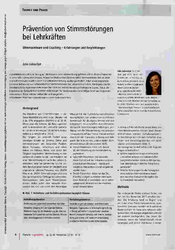 Vorschauseite 1: Prävention von Stimmstörungen bei Lehrkräften