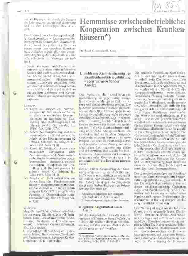 Vorschauseite 1: Hemmnisse zwischenbetrieblicher Kooperation zwischen Krankenhäusern