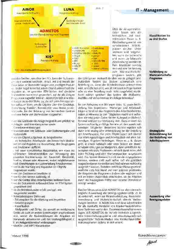Vorschauseite 2: ADMETOS-Managementsystem. Für technische Instandhaltungsdienste in Krankenhäusern