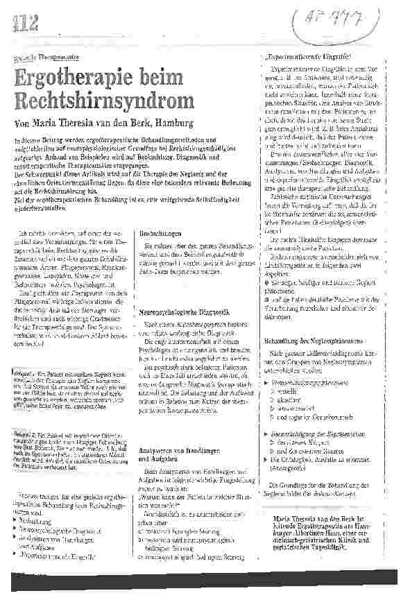 Vorschauseite 1: Ergotherapie beim Rechtshirnsyndrom Spezielle Therapieansätze