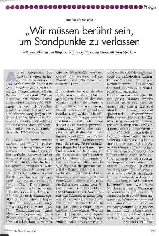 Vorschauseite 1: Wir müssen berührt sein, um Standpunkte zu verlassen Kommunikation und Körpersprache in der Pflege, ein Abend mit Samy Molcho