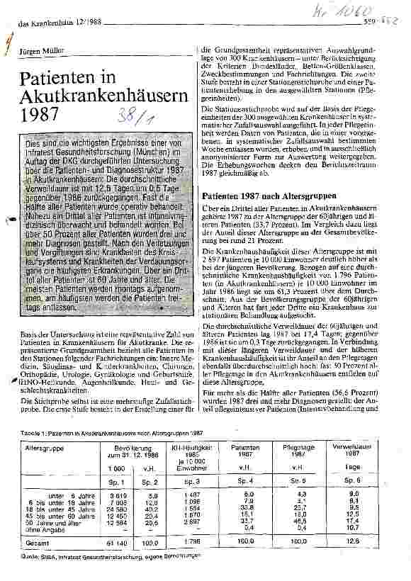 Vorschauseite 1: Patienten in Akutkrankenhäusern 1987