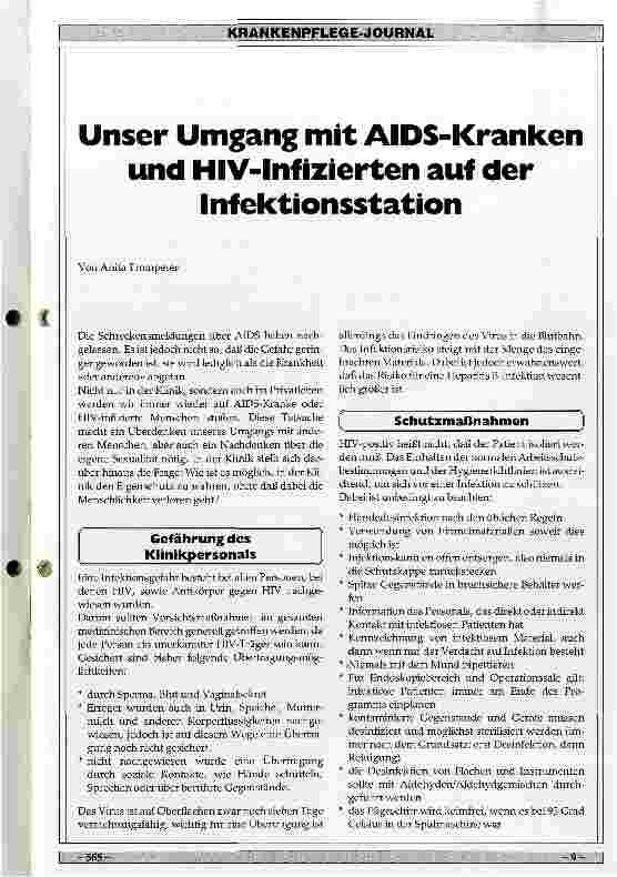 Vorschauseite 1: Unser Umgang mit AIDS-Kranken und HIV-Infizierten auf der Infektionsstation