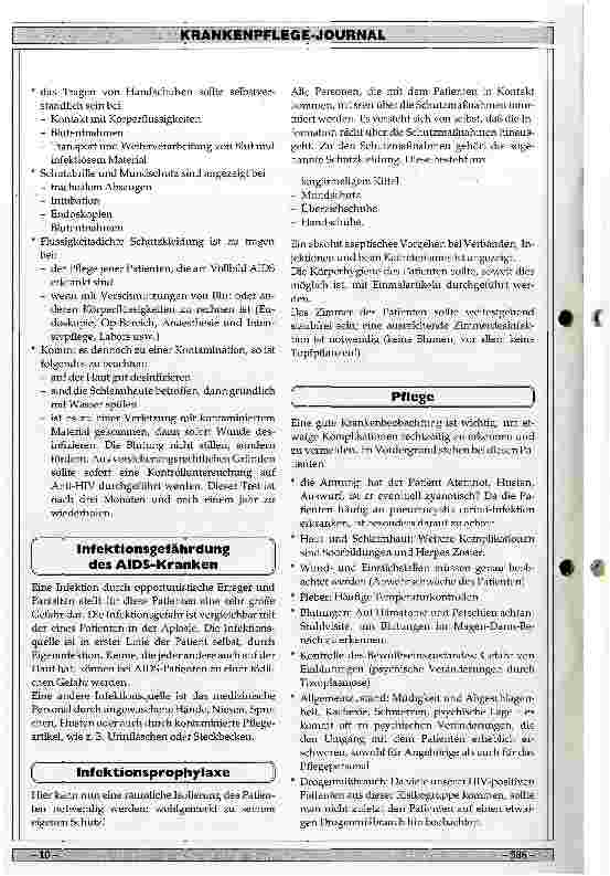 Vorschauseite 2: Unser Umgang mit AIDS-Kranken und HIV-Infizierten auf der Infektionsstation