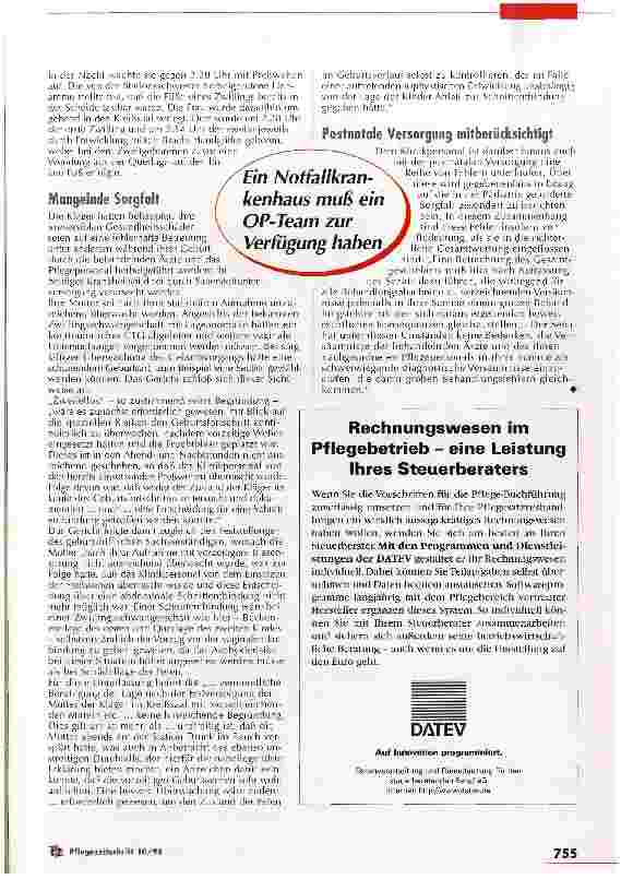 Vorschauseite 4: Hoher Schadenersatz droht bei groben Fehlern Versäumnisse in der Geburtshilfe